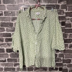 Piyama pajama lounge set green white polka dots short shirt